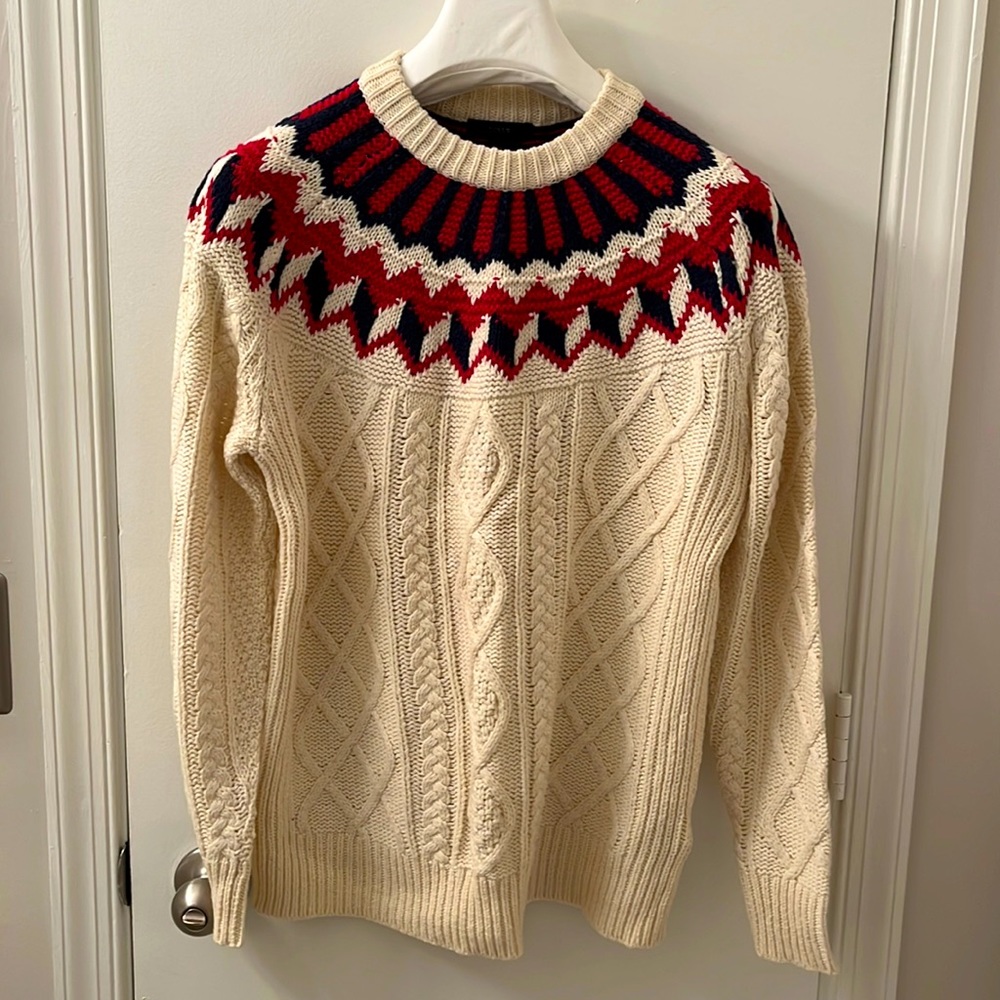 J Crew Fair Isle Fisherman Cableknit Wool blend Sweater XS